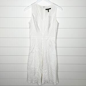 Cynthia Steffe Sheer Stripe V-Neck A-Line Sleeveless Dress White Size 4